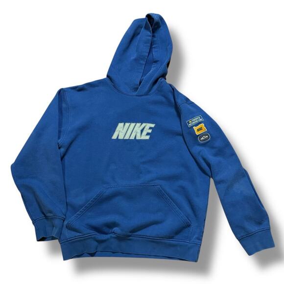 VTG Nike Hoodie Mens Blue Embroidered There is No Finish Line Pullover FADED L - Picture 2 of 13